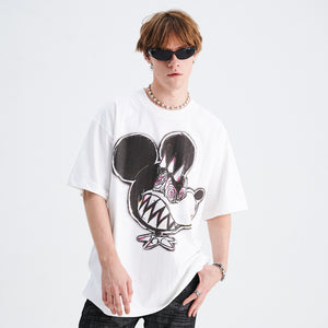 Punk mouse t-shirt Mickey top graffiti tee cartoon jumper in white