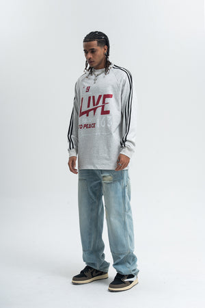 Peace slogan jumper long sleeve anti war top striped grunge t-shirt in black