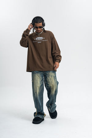 Genius slogan jumper 00s grunge long sleeve top skater t-shirt in black