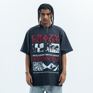 Punk t-shirt psychedelic top graffiti tee retro photography jumper in white