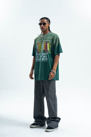 Motivational t-shirt psychedelic top gradient grunge tee in green