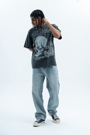 Skull print t-shirt punk top grunge skeleton tee graffiti jumper in Brown