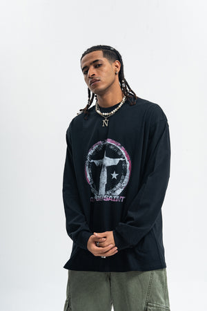 Saint print long sleeve top neon graffiti jumper grunge religion t-shirt in black