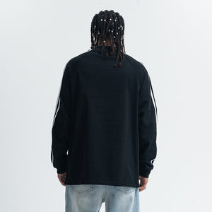 Psychedelic jumper long sleeve cybepunk top alien print t-shirt grunge striped pullover in black