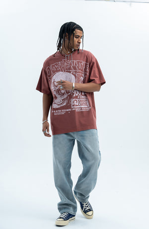 Skull print t-shirt punk top grunge skeleton tee graffiti jumper in Brown