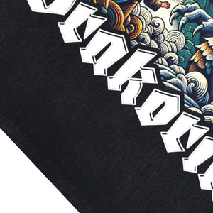 Dragon print sleeveless t-shirt medieval poster surfer vest retro monster tank top in acid wash black