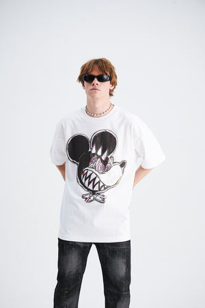 Punk mouse t-shirt Mickey top graffiti tee cartoon jumper in white