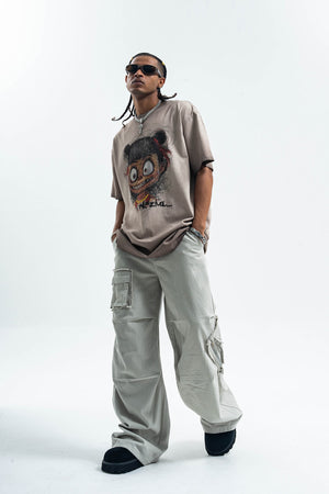 Scary cartoon t-shirt creepy anime top grunge retro horror tee in Grey