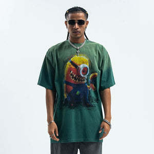 Horror cartoon t-shirt creepy anime top grunge retro tee in Green