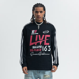 Peace slogan jumper long sleeve anti war top striped grunge t-shirt in black