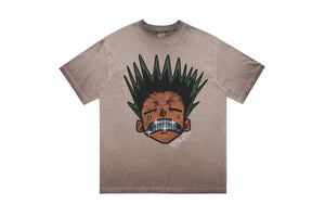 Angry boy t-shirt hunter cartoon tee retro anime top in grey