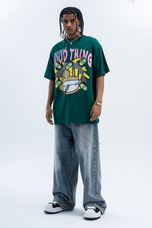 Hip-hop t-shirt rapper top money print tee Brown