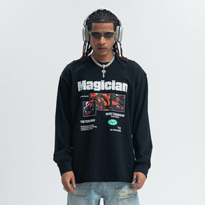 Magician slogan jumper long sleeve singer t-shirt rocker top in white