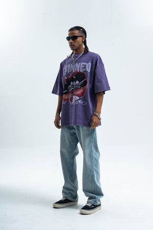 Grillz t-shirt mouth print top grunge hip-hop tee rapper jumper in purple