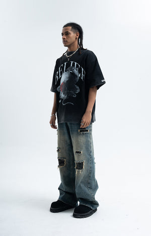 Snake print t-shirt skeleton bones top gothic tee in blue