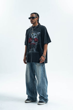 Boxer t-shirt kitten print top cat tee grunge jumper in black