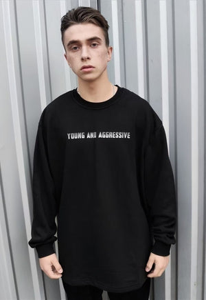 Stripe print sweatshirt rude slogan grunge thin top in black