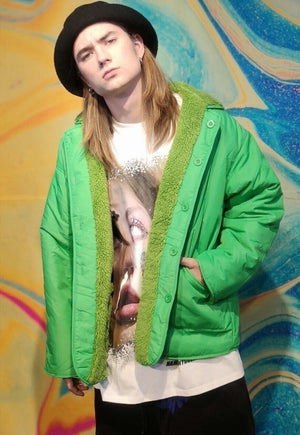 Reversible fleece jacket two sided bright bomber green