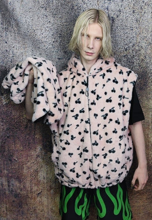 Floral fleece jacket handmade detachable fluffy puffer pink