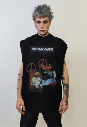 Anti war sleeveless t-shirt tank top surfer vest vintage wash sample sale 3 for 2