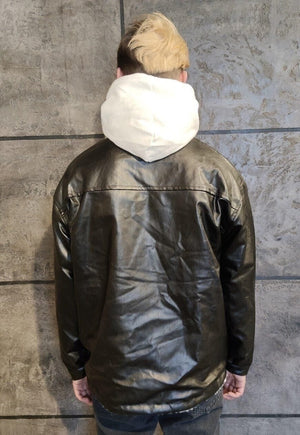 2 Sided leopard fleece jacket faux leather reversible bomber