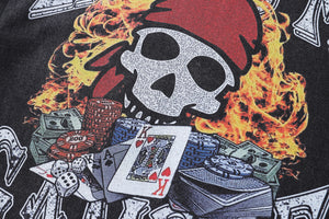 Pirate cartoon t-shirt gamble slogan tee retro top in vintage grey