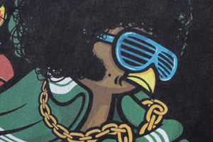 Hip-hop t-shirt gangster cartoon print tee retro rapper top in vintage grey