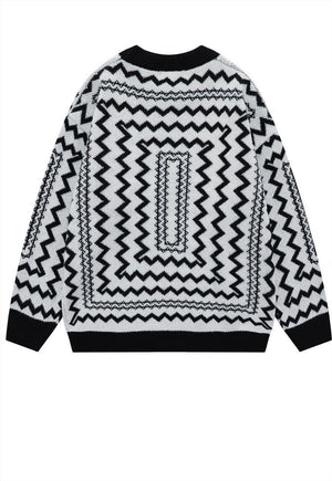 Geometric sweater knit retro stripe jumper zigzag top white