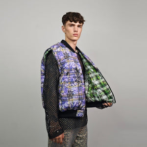 Spider web print jacket purple tie-dye bomber plaid check puffer punk reversible college varsity detachable sleeves handmade tartan coat