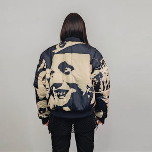 Witch print bomber horror fan jacket scary movie reversible college varsity detachable sleeves handmade Gothic puffer punk rocker coat cream