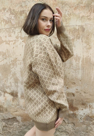 Geometric sweater 90s retro diamond jumper in dirty brown