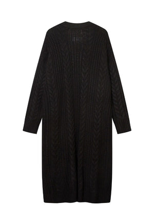 Cardigan dress cable knitted extreme length sweater in black