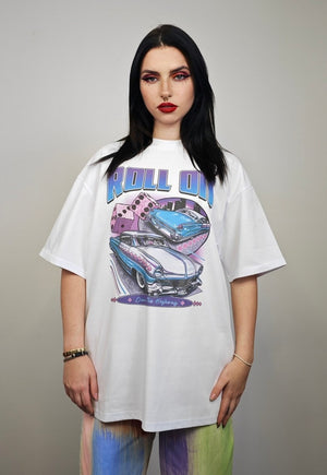 Mustang print t-shirt retro car top 60s vibe tee in white