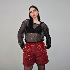 Glitter shorts red gold going out shiny embellished cropped trousers detachable handmade short festival trousers luminous party hotpants