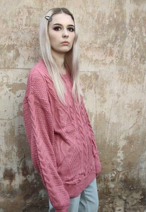 Cable knitwear sweater fluorescent knitwear jumper in pink