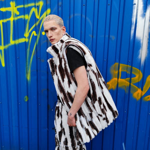 Oversize trench coat faux fur brown overcoat animal print jacket striped detachable sleeves handmade zebra pattern festival Coachella fleece