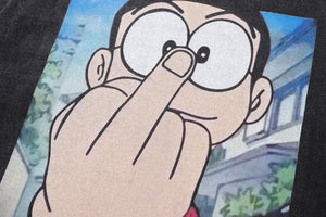 Middle finger t-shirt anime tee boy print top in vintage grey