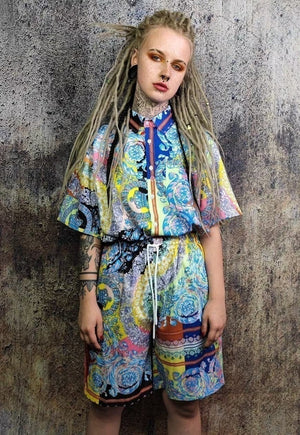 Fluorescent flower shorts rose print crop board pants yellow