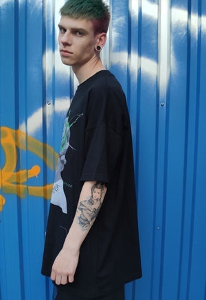 Snake print tee paint splash raver t-shirt angel top black