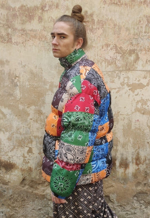 Paisley bomber bandanna print puffer quilted jacket in multi