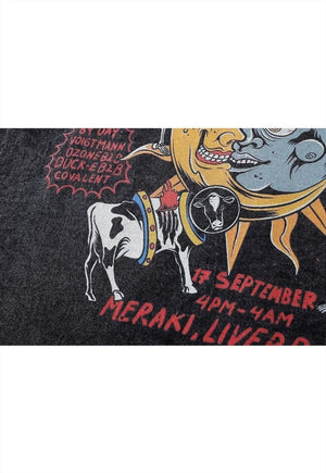 Psychedelic t-shirt vintage wash sun print long tee in grey