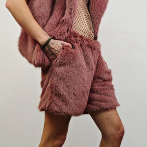 Green faux fur coat shaggy cropped trench short going out jacket fuzzy grunge detachable sleeves handmade luxury festival overcoat fleece