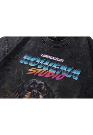 Rottweiler t-shirt god print tee retro flame top in grey