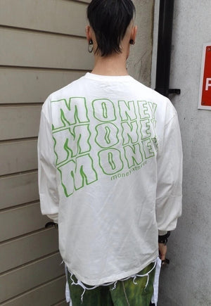 Distorted skull tee skeleton bones long sleeve t-shirt white