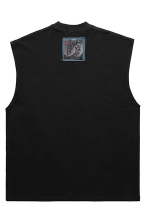 Bondage print sleeveless t-shirt tank top surfer vest vintage wash sample sale 3 for 2