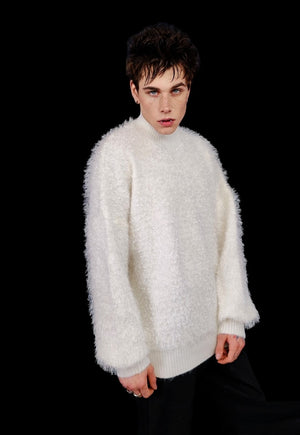 Fluffy white sweater fuzzy jumper going out shiny party top
