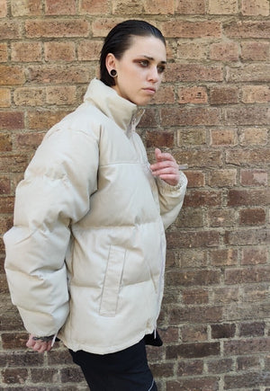 Faux leather quilted bomber rubber feel padded jacket cream