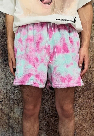 Tie-dye fleece shorts handmade gradient overalls in pink