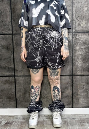 Spider web joggers detachable handmade Goth shorts rap pants