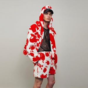 Cow skirt pink white animal print shorts going out fleece cropped trousers handmade short festival trousers fluffy spot print pants